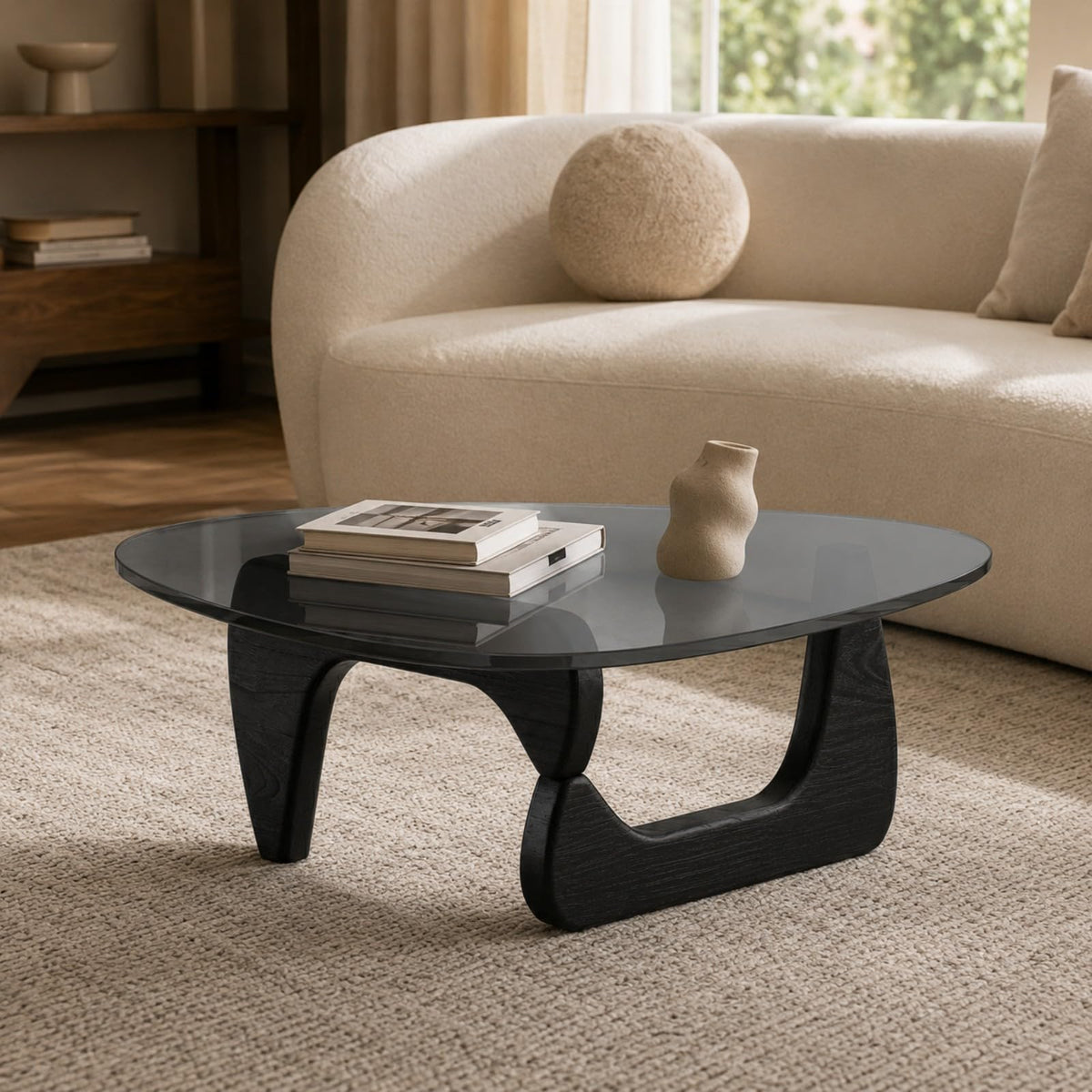 Glass Coffee Table with Wood Grain Base Z983