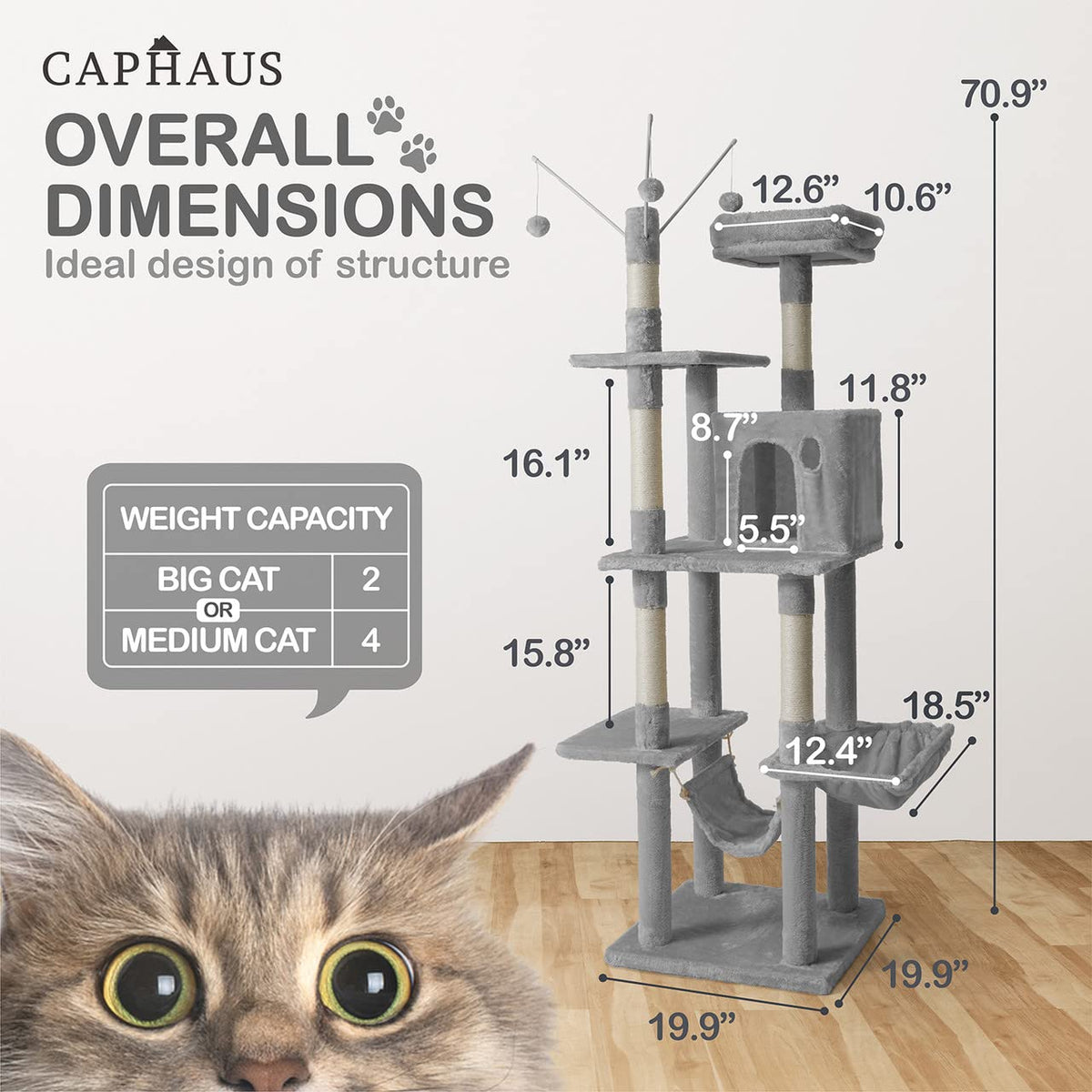 70-Inch Multi-Level Cat Tree with Hammock and Cat Cave A146