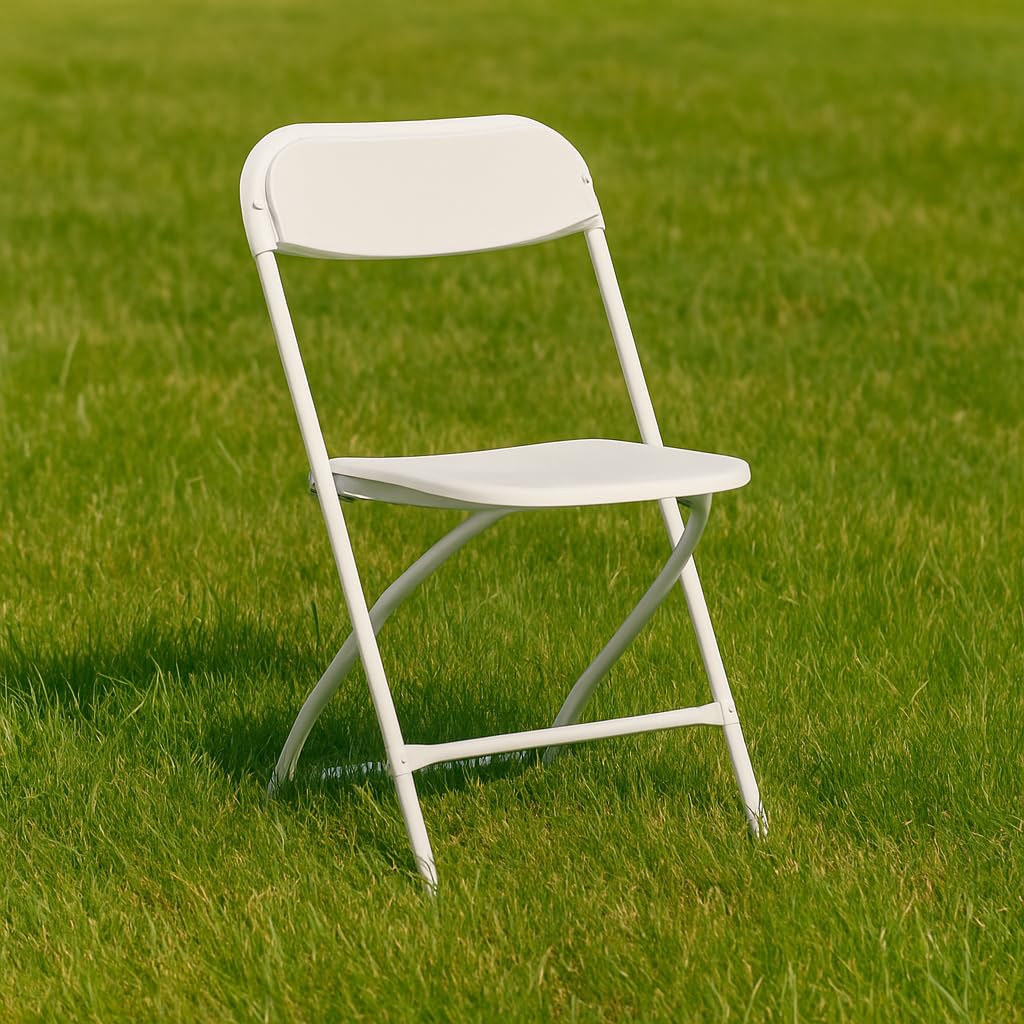 White Plastic Folding Chairs Set of 10 Steel Frame S8121