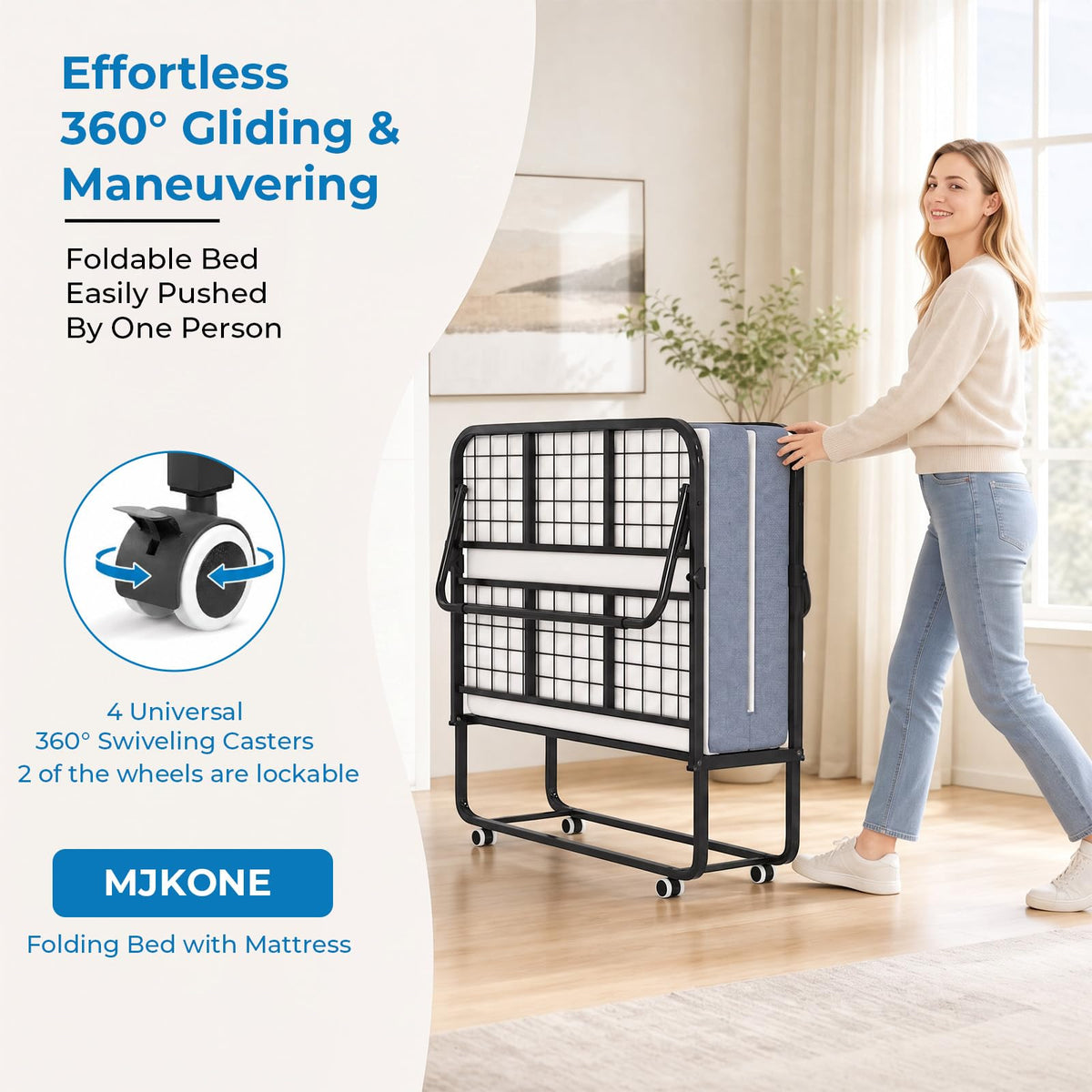 Folding Bed with 5" Foam Mattress Queen Size Metal Frame I22652