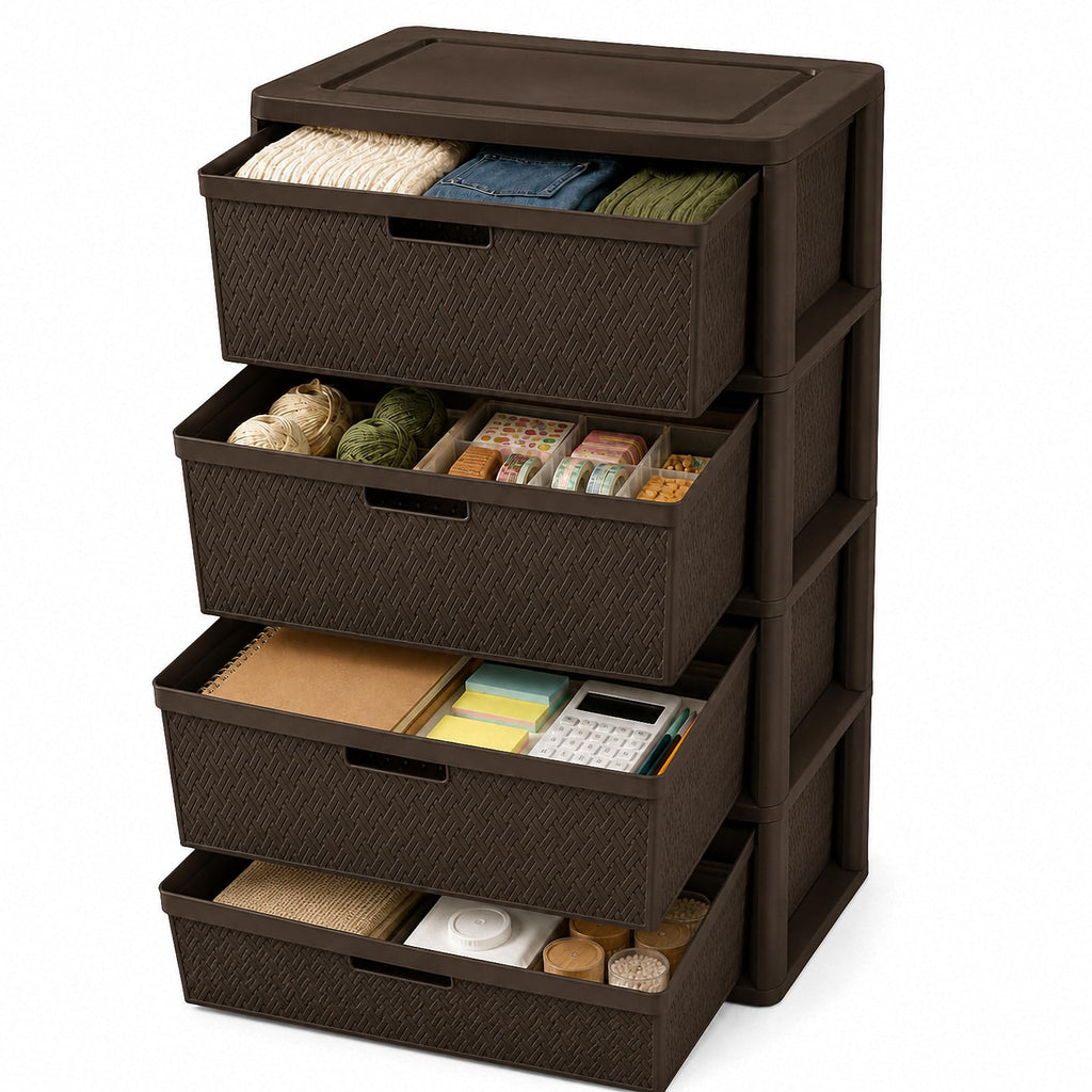 Brown 4-Drawer Plastic Storage Tower D6597