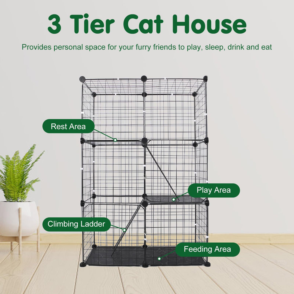 3 Tier Cat Cage with 3 Doors 2 Ladders N5403
