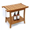 22-Inch Teak Shower Bench with Storage Shelf X382593