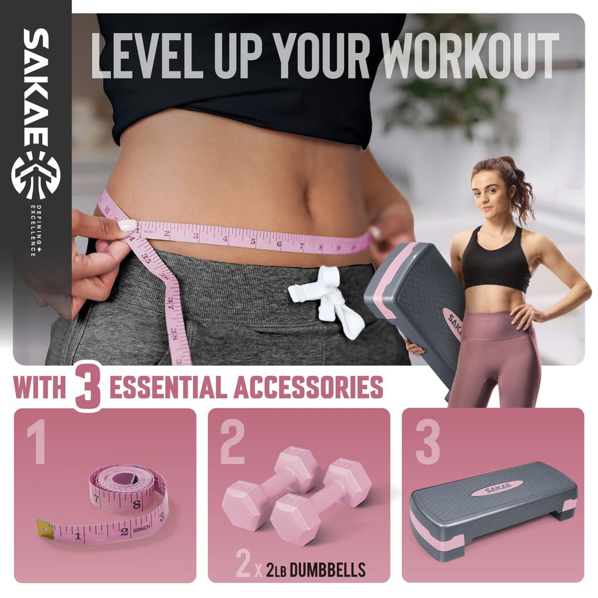 Adjustable Aerobic Step Platform Set with Dumbbells & Measuring Tape B30984