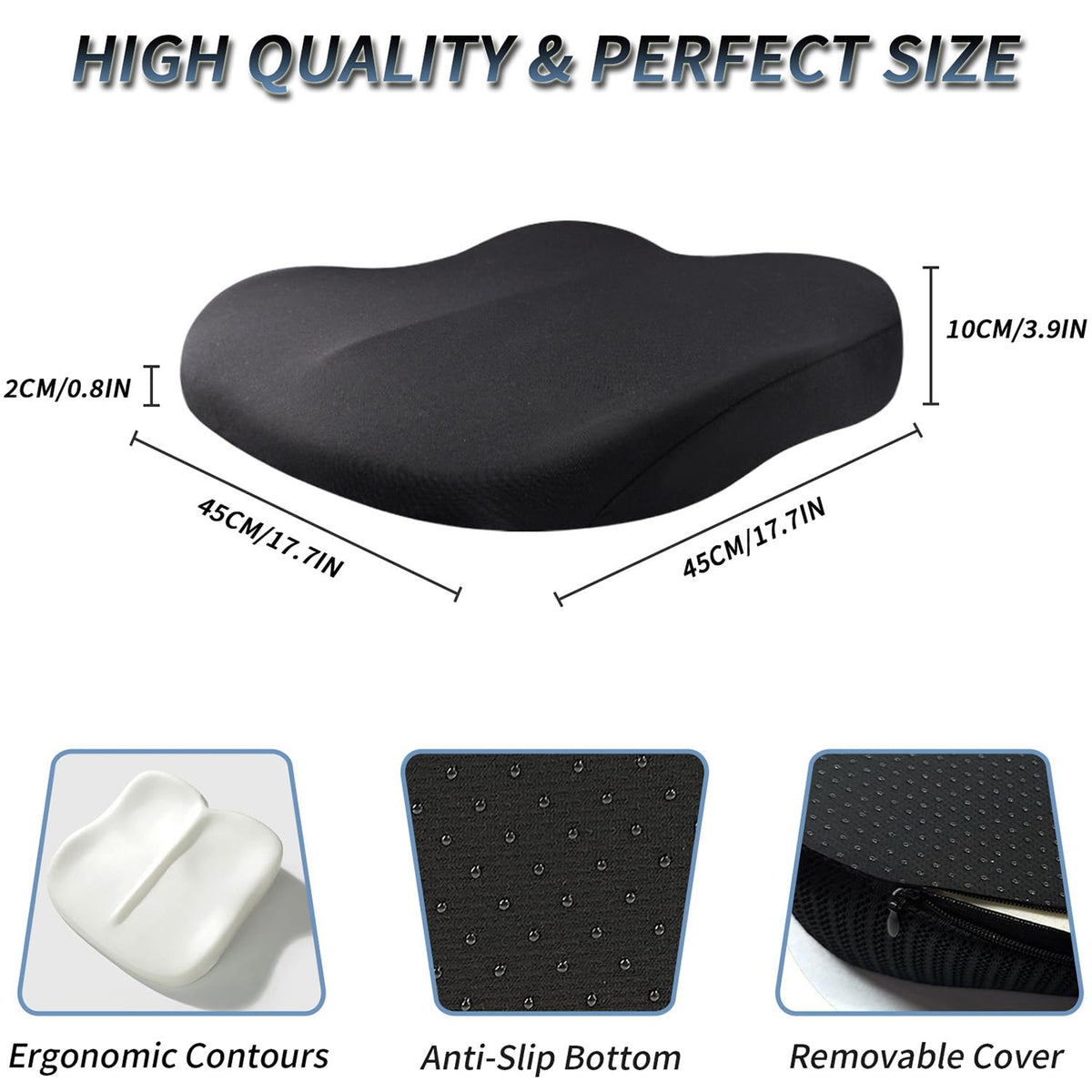Black Memory Foam Wedge Seat Cushion S606423
