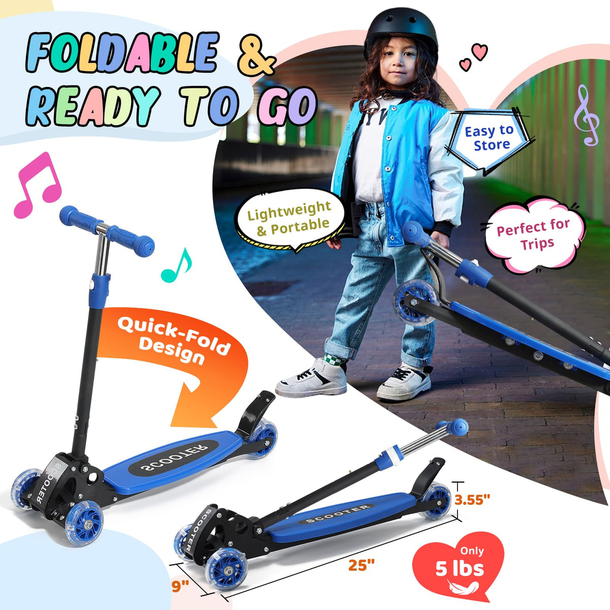 3 Wheel Kids Kick Scooter with Light-Up Wheels and Adjustable Handlebar A7652