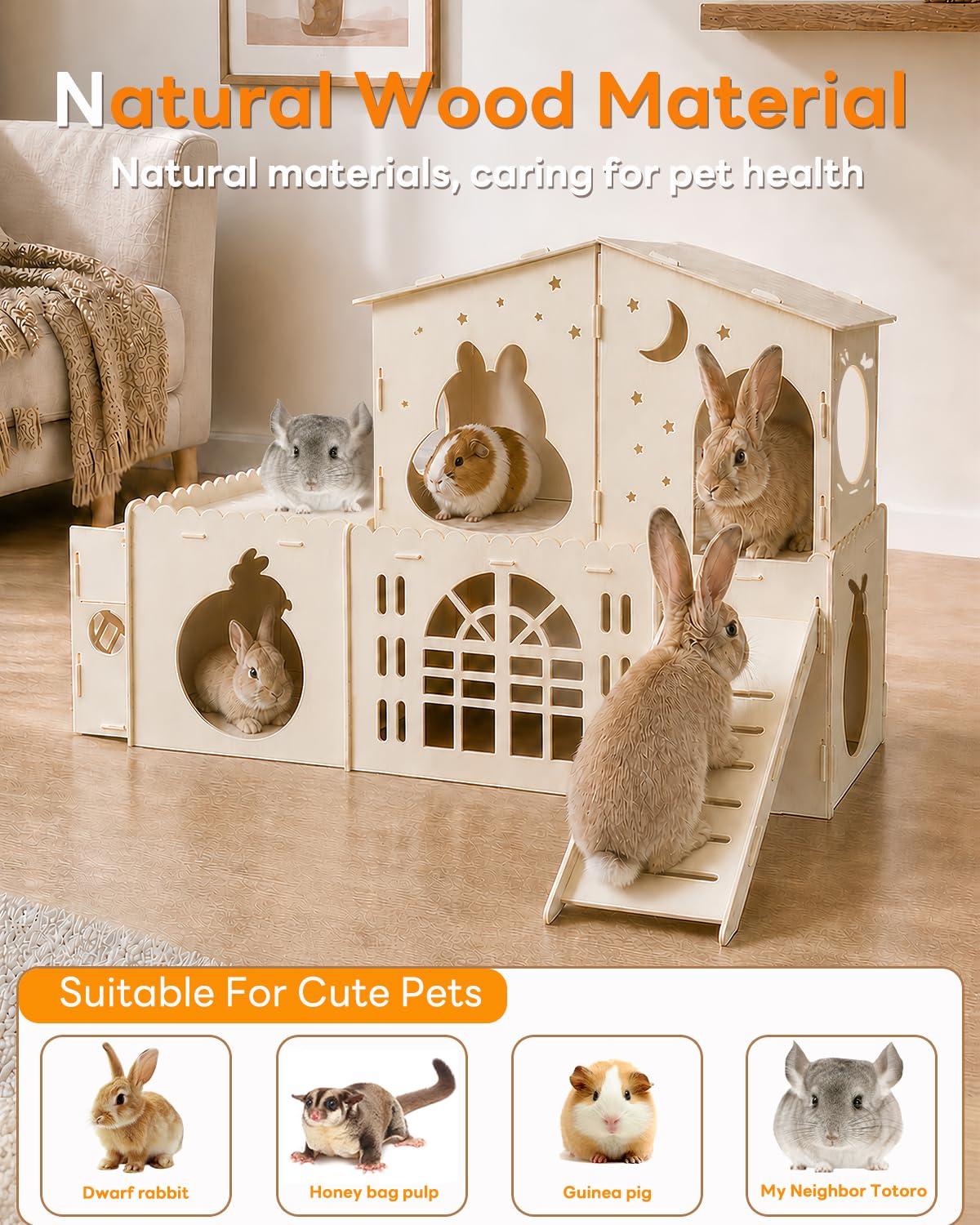 2-Story Wooden Rabbit House J454