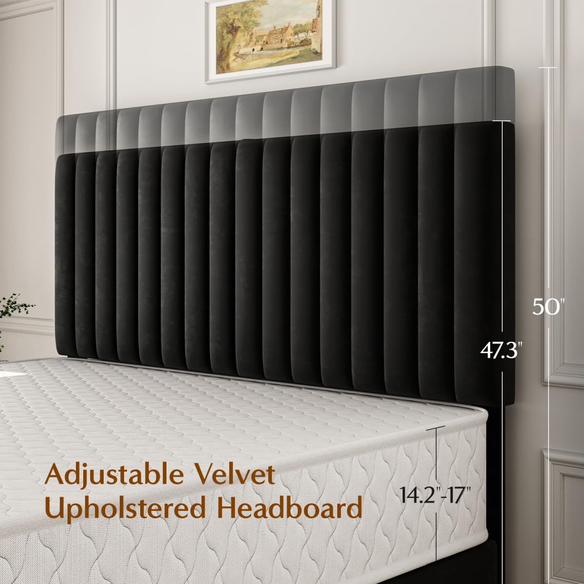 Queen Size Velvet Upholstered Platform Bed Frame with Adjustable Headboard Y34096