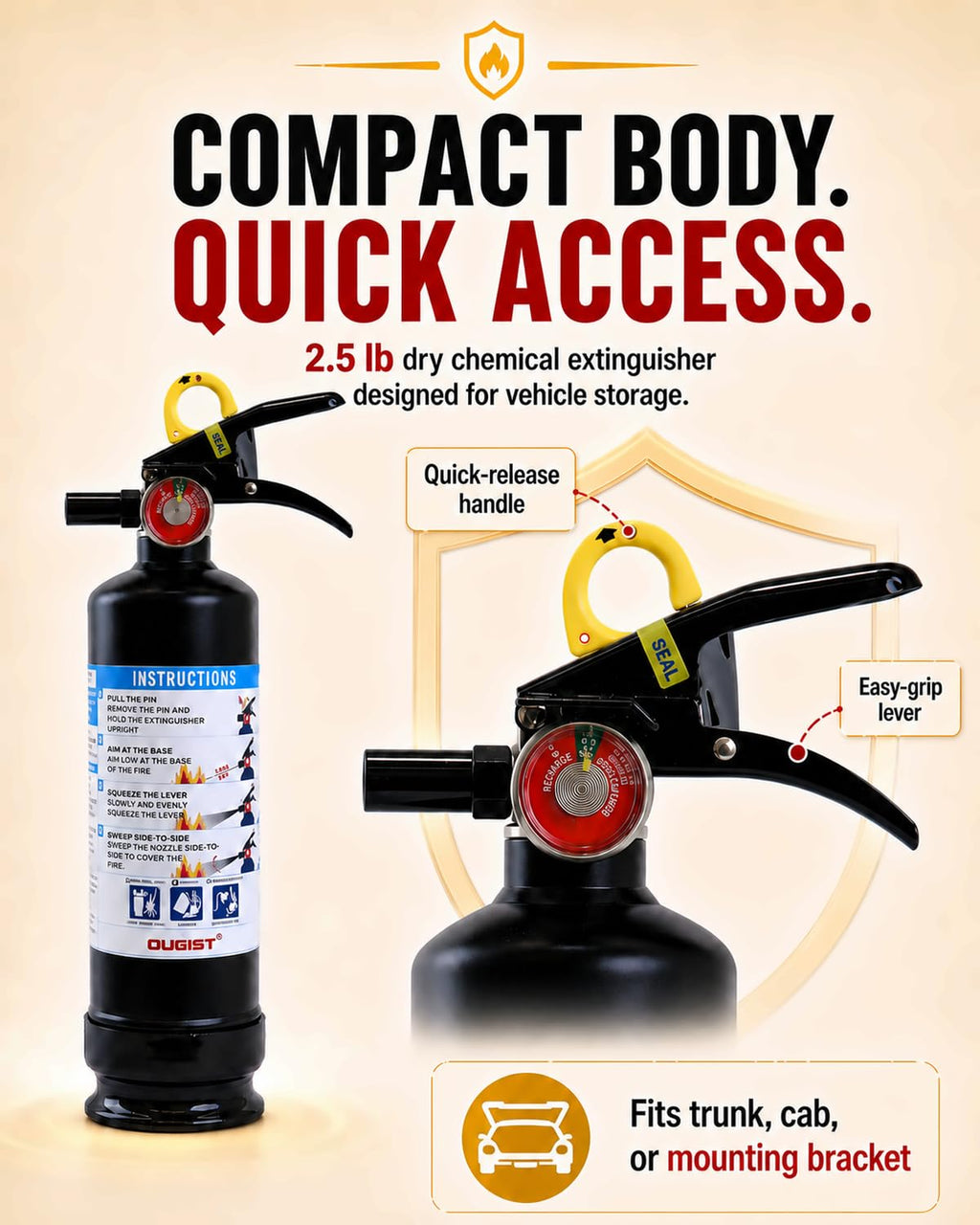 Car Fire Extinguisher 2.5lb Dry Chemical 1 Pack D65193