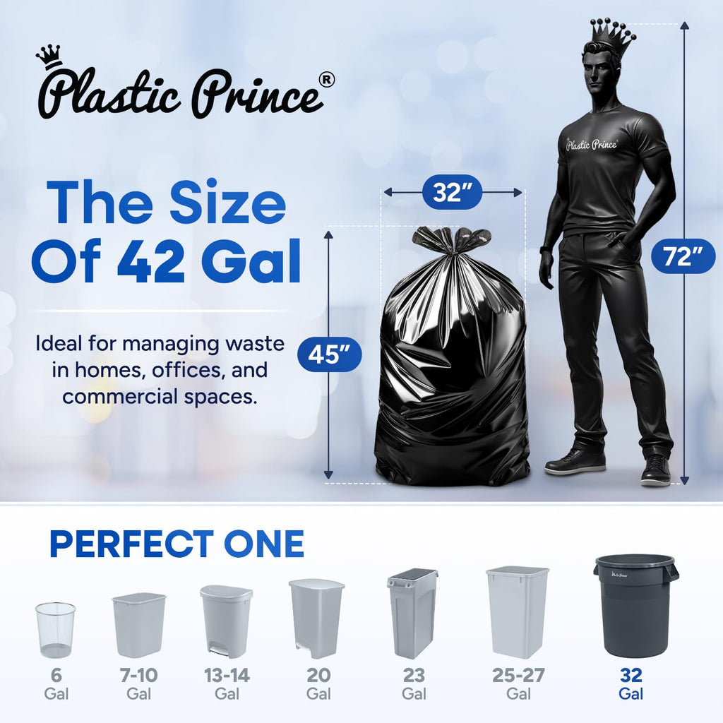 Black 42 Gallon 3 Mil Plastic Contractor Bags Pack of 20 W113