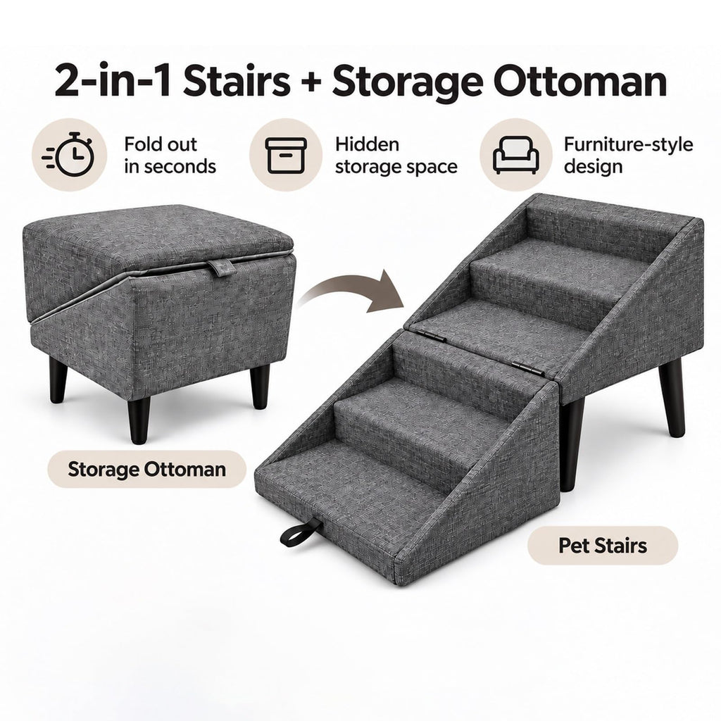 Foldable Dog Stairs Ottoman 2 in 1 Pet Steps with Storage B205159