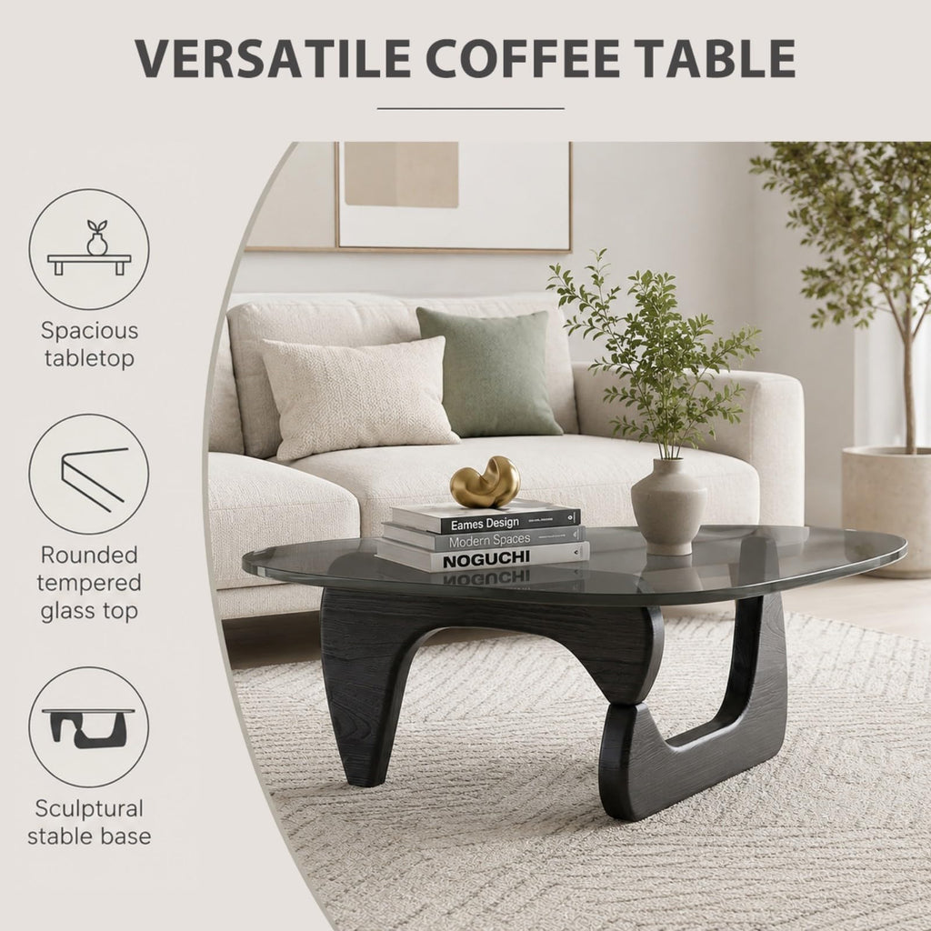 Glass Coffee Table with Wood Grain Base Z983