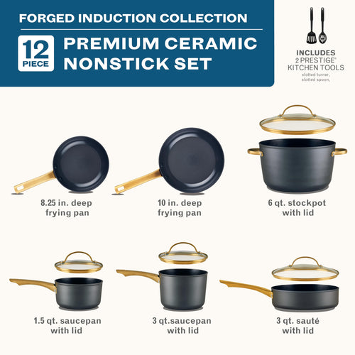 12 Piece Black Ceramic Nonstick Cookware Set V36934