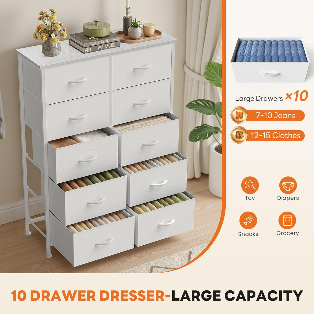 White 10 Drawer Tall Dresser K955807