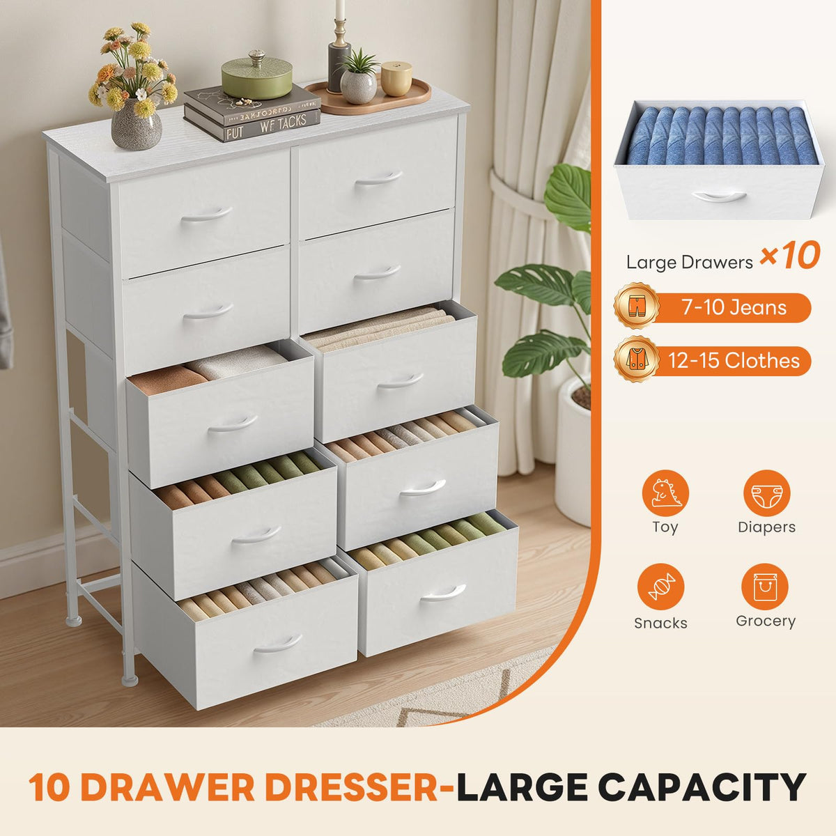 White 10 Drawer Tall Dresser K955807