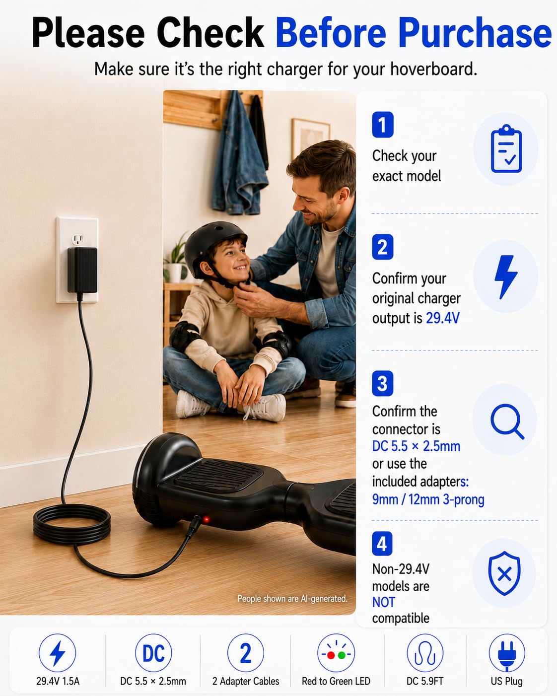 29.4V 1.5A Hoverboard and Electric Scooter Charger N670094