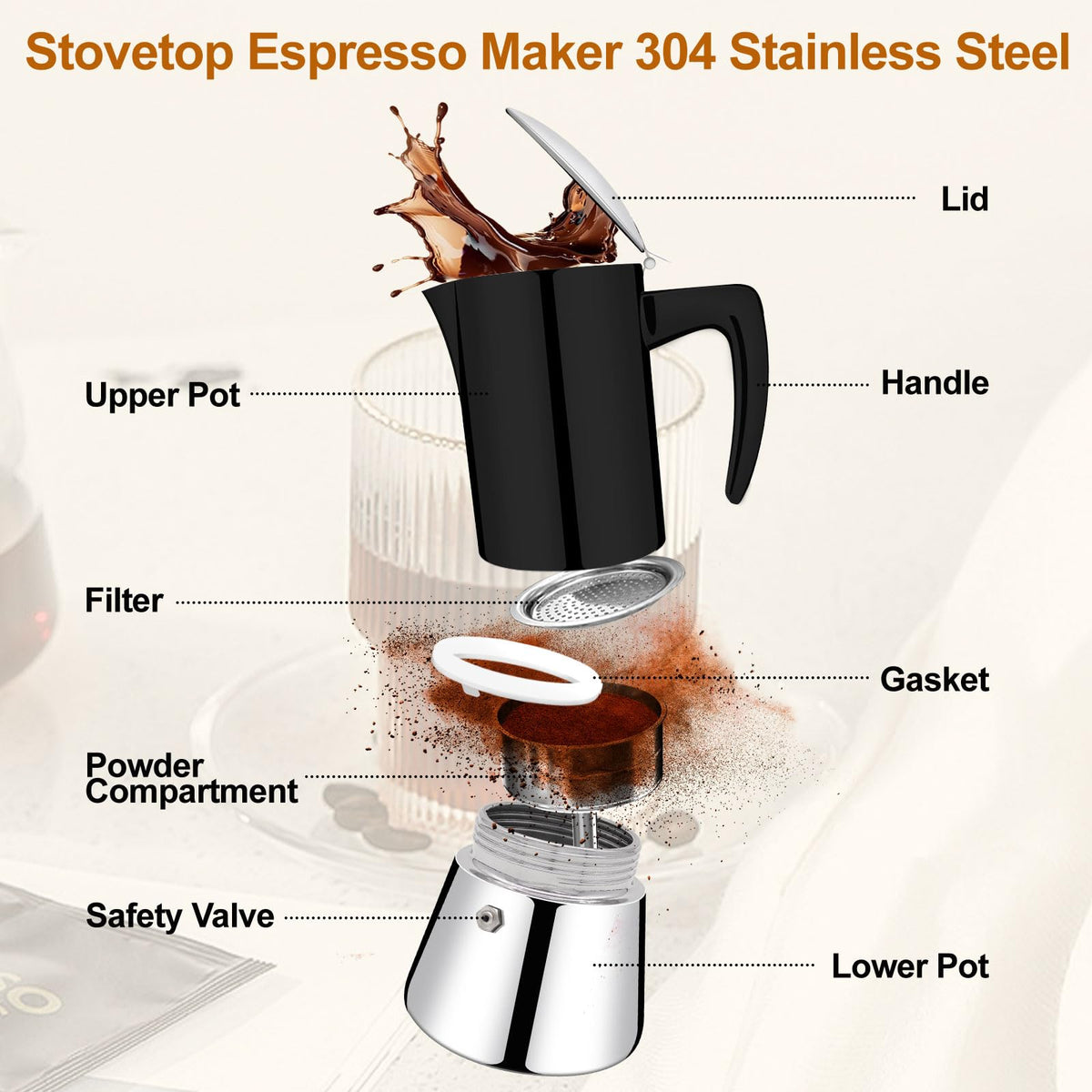 12 Cup Thickened 304 Stainless Steel Moka Pot A522