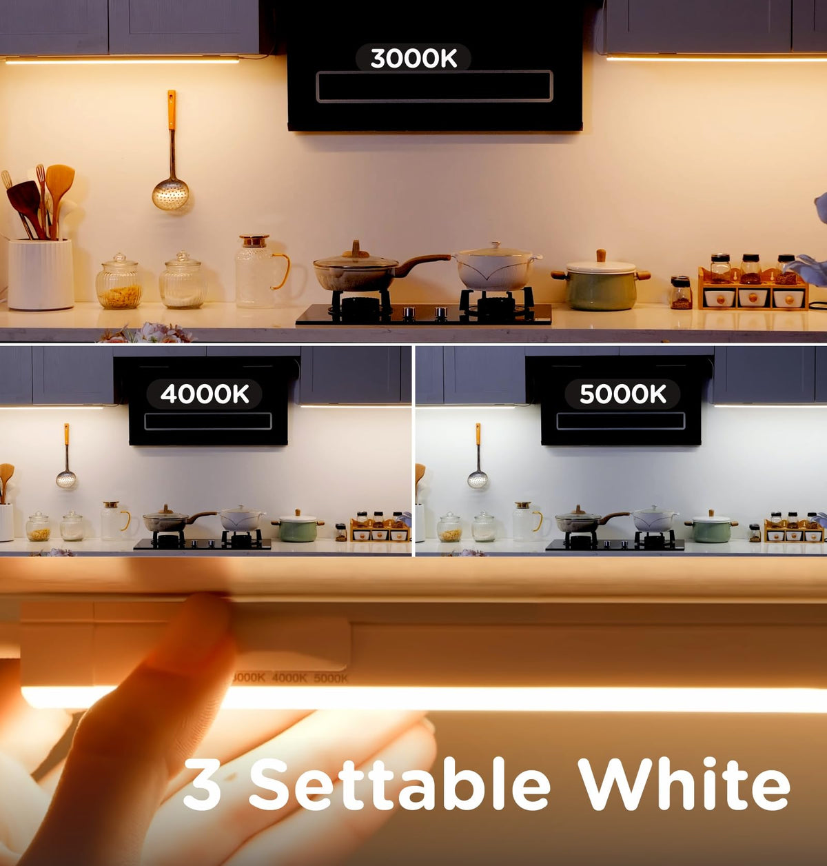 Under Cabinet Lighting Plug in AC120V 3CCT 3000/4000/5000K Linkable Ultra Slim LED Cabinet Light 24inch White 2Pack E6350