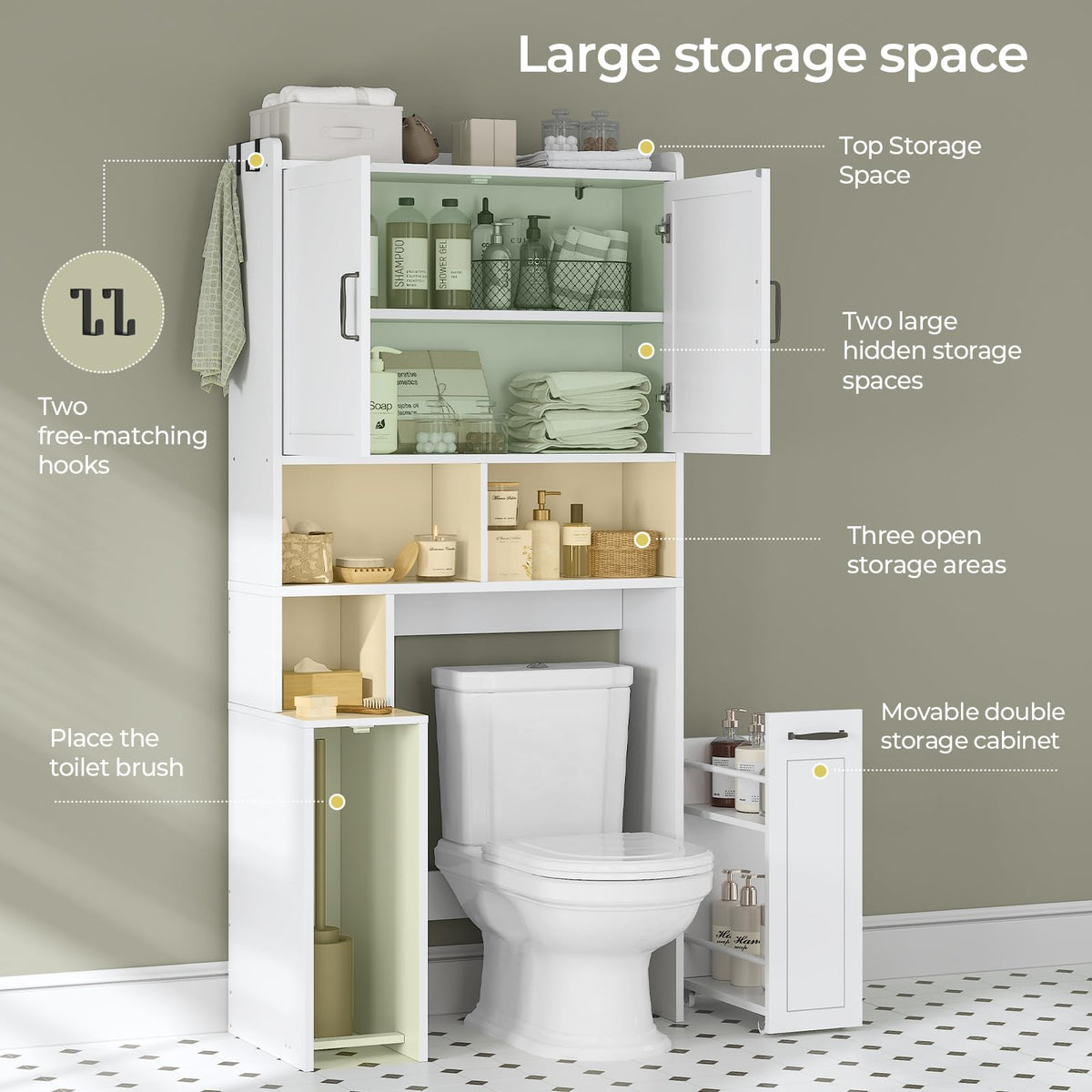 White Over The Toilet Storage Cabinet with Adjustable Shelf O98763