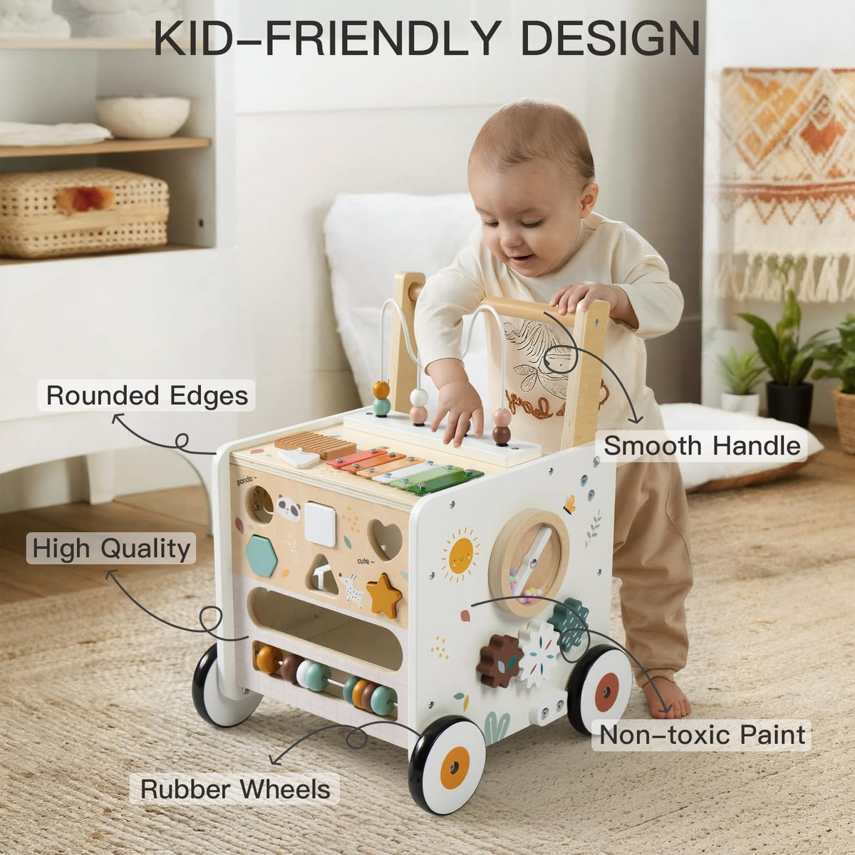 Wooden Baby Walker Activity Cube Push Walker U998354