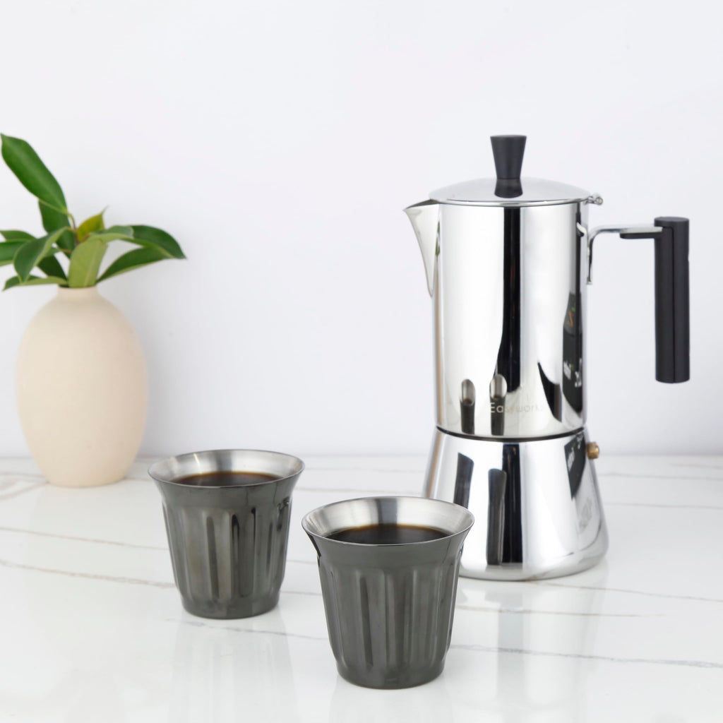 French Press 12 oz, Stainless Steel Double-Wall Espresso Cups 5 oz Set of 2 D2185