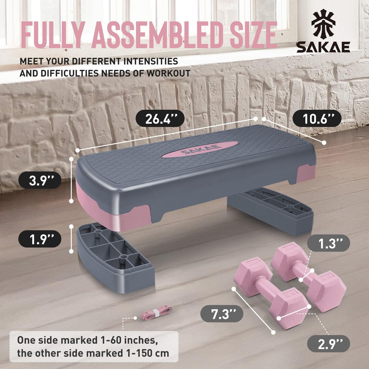 Adjustable Aerobic Step Platform Set with Dumbbells & Measuring Tape B30984