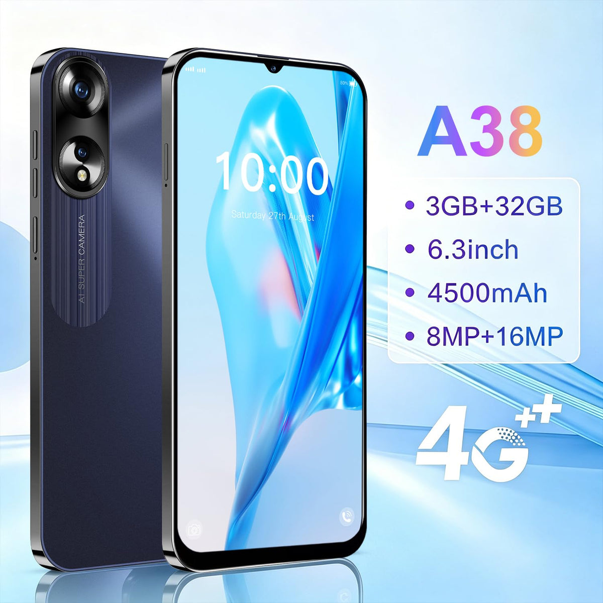 Unlocked 4G Smartphone 6.3 Inch Full Screen 3GB RAM 32GB ROM Black V231903