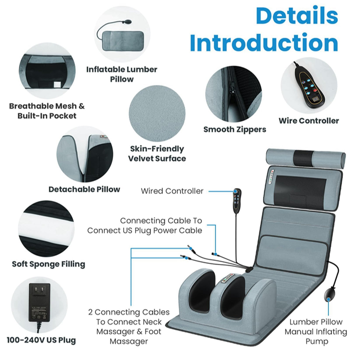 Full Body Electric Heating Vibration Massage Mat Cushion N4109