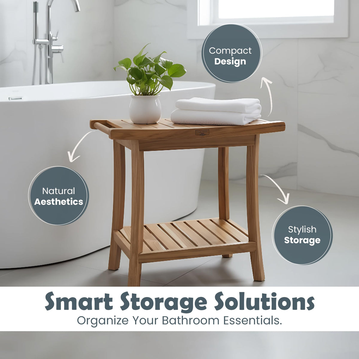 22-Inch Teak Shower Bench with Storage Shelf X382593