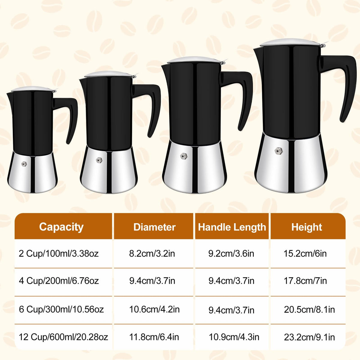 12 Cup Thickened 304 Stainless Steel Moka Pot A522