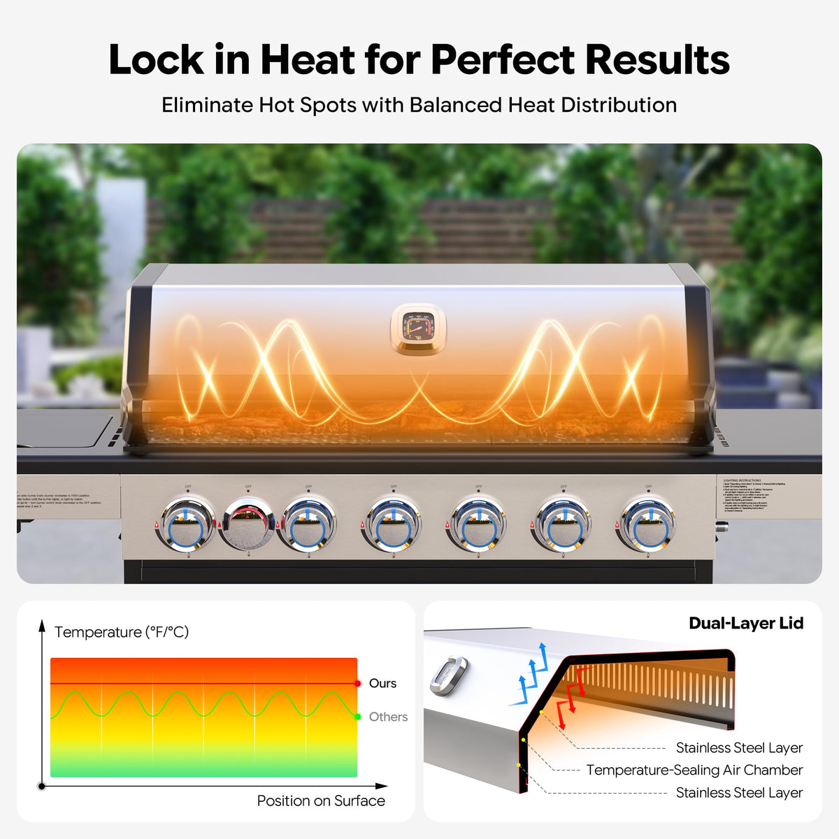 6-Burner Propane Gas Grill with Infrared Sear Side Burner D996