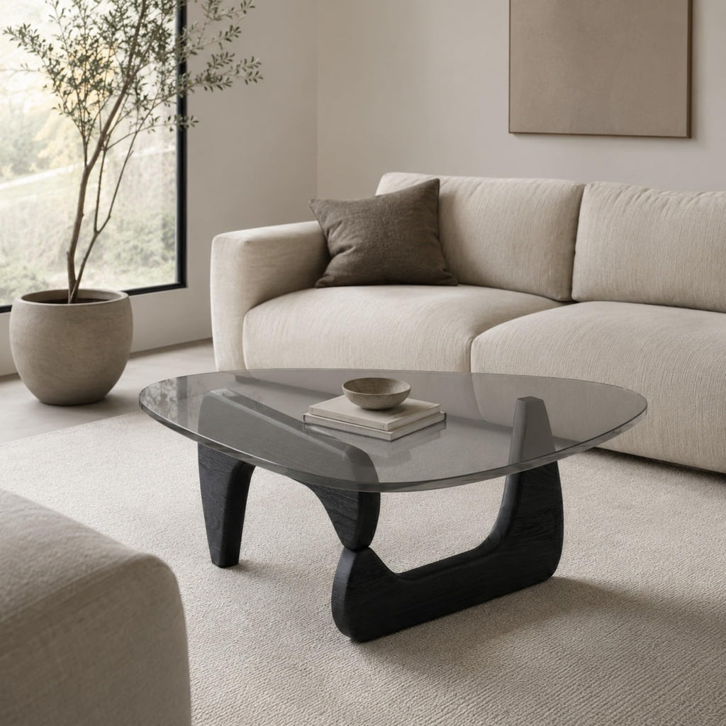 Glass Coffee Table with Wood Grain Base Z983