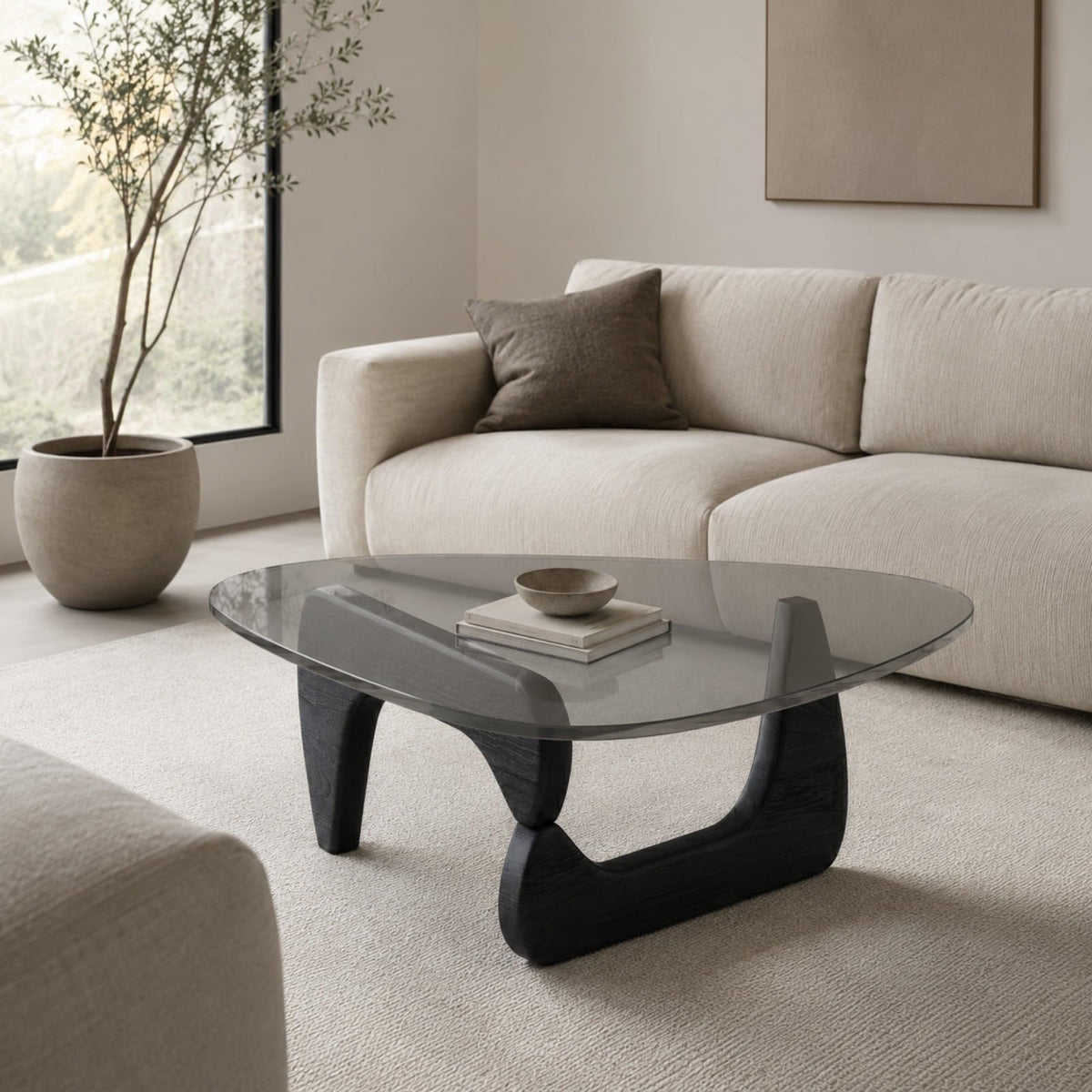 Glass Coffee Table with Wood Grain Base Z983