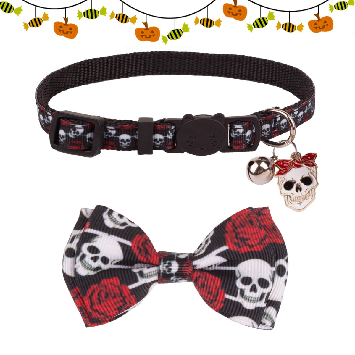 Halloween Cat Collar with Bow Bell H18038