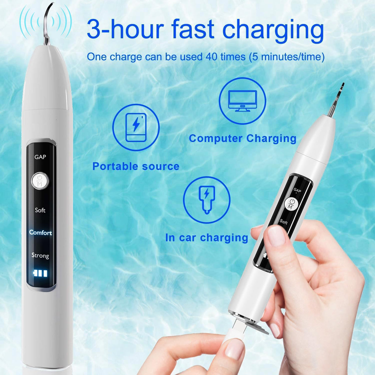 Ultrasonic Pet Dental Cleaner with 4 Tips, 3 Modes, LED, White S683040