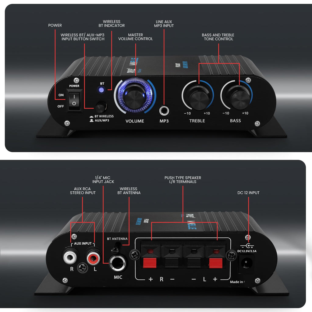 90W Dual Channel Mini Portable Power Stereo Sound Receiver H66745
