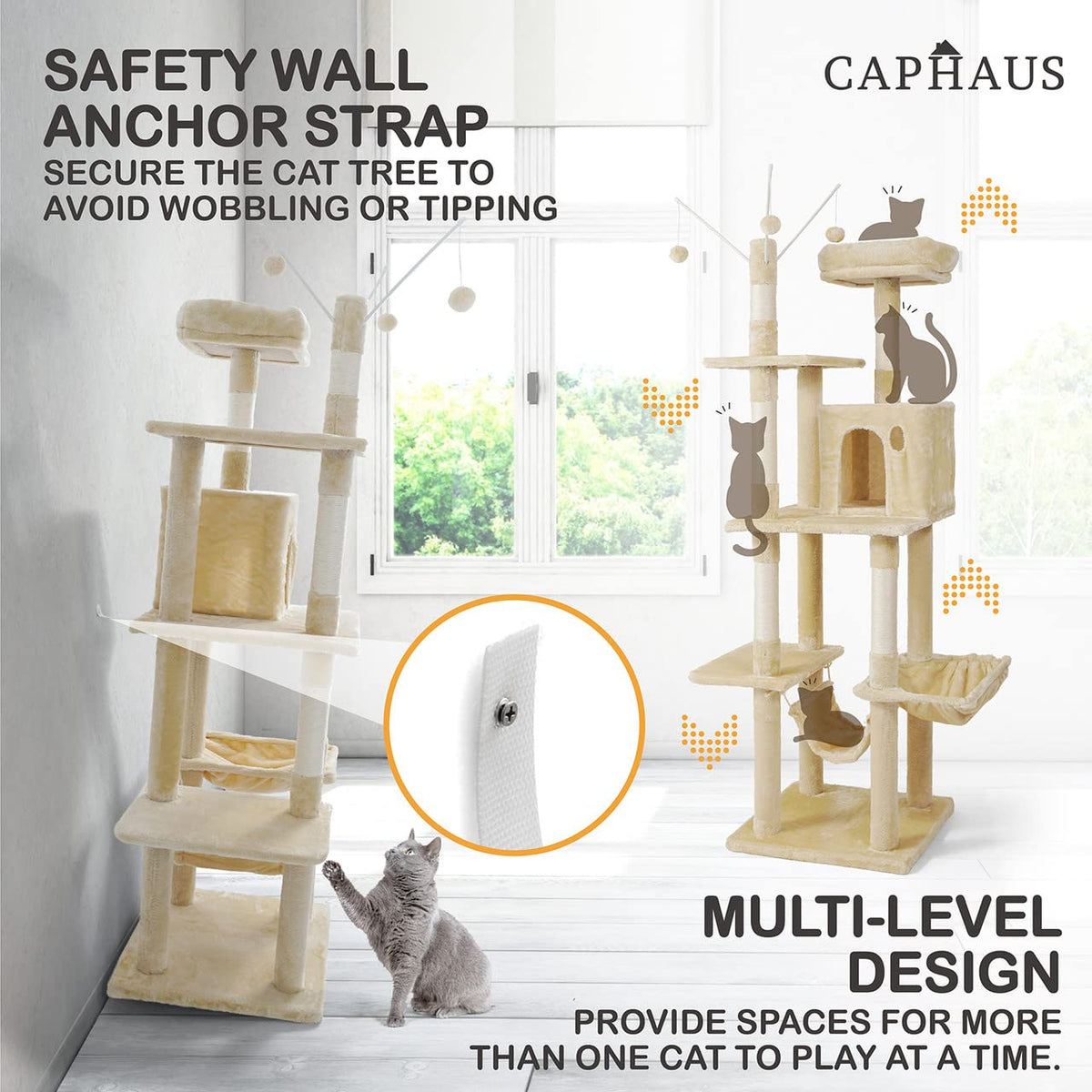 70-Inch Multi-Level Cat Tree with Hammock and Cat Cave A146