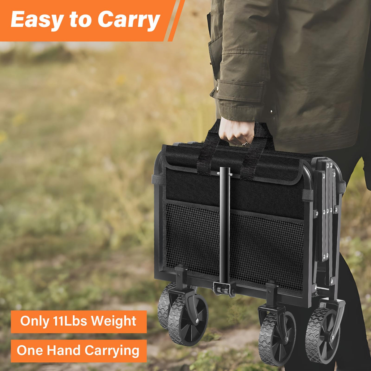 Foldable Collapsible Wagon Cart with Wheels, 280 lbs Heavy Duty Capacity, Graphite Black J10200
