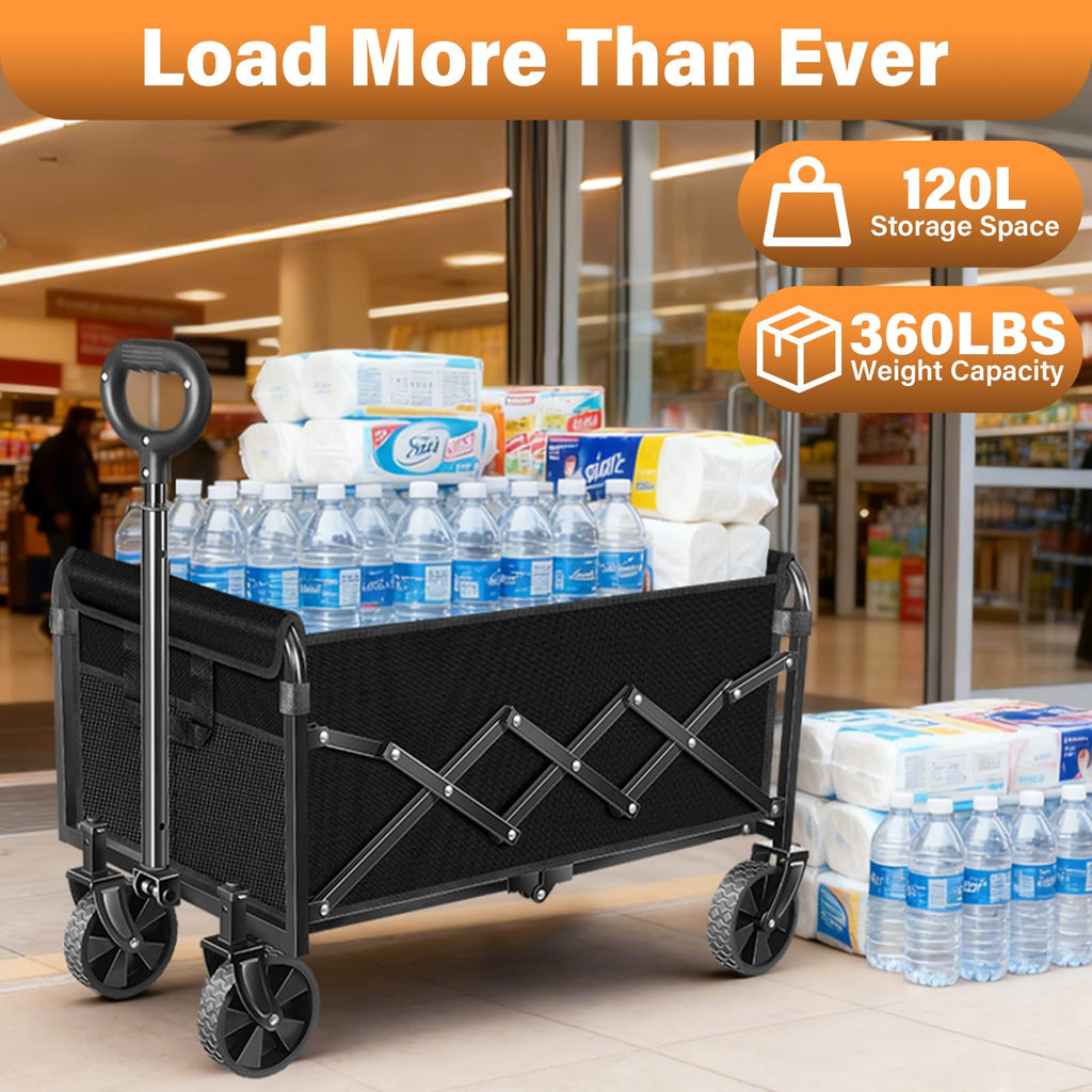 Foldable Collapsible Wagon Cart with Wheels, 280 lbs Heavy Duty Capacity, Graphite Black J10200
