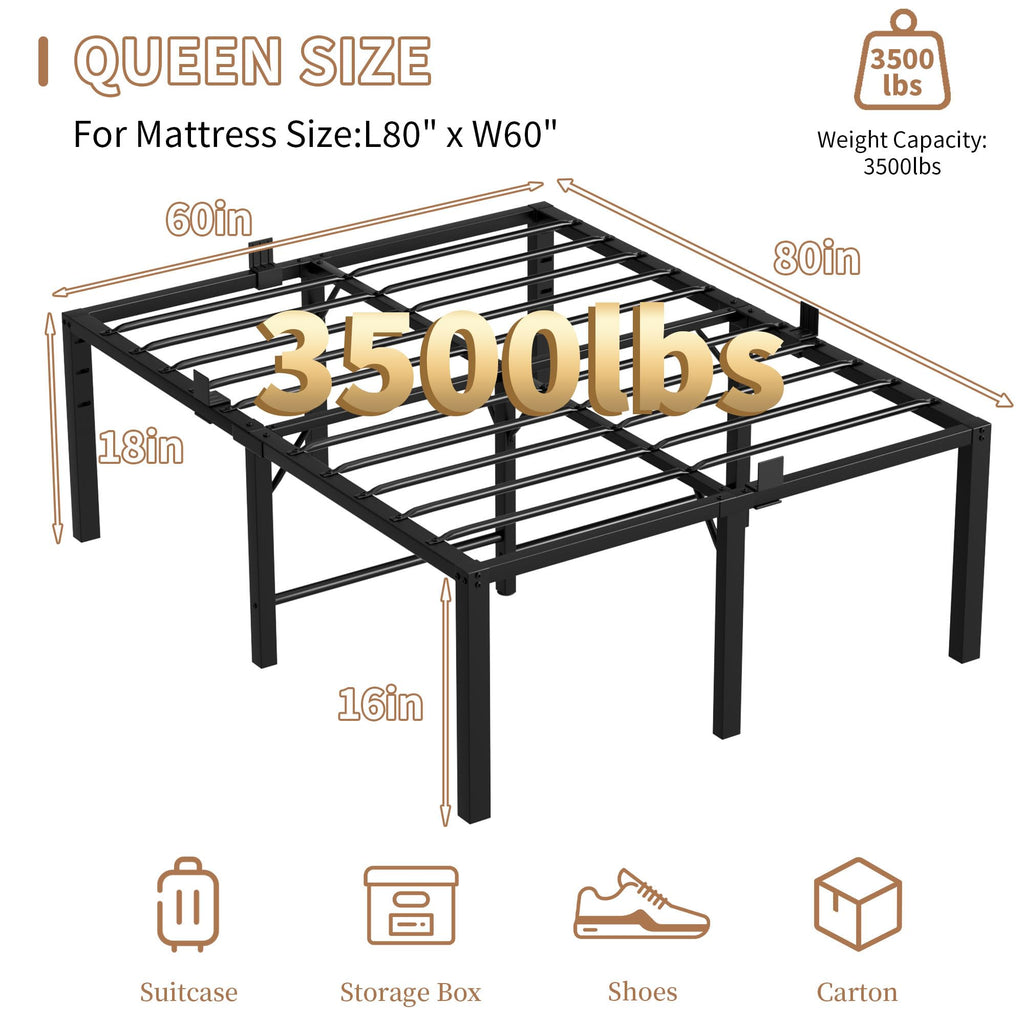 18 Inch Queen Size Black Metal Platform Bed Frame L582