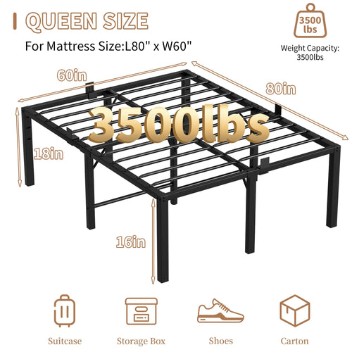 18 Inch Queen Size Black Metal Platform Bed Frame L582