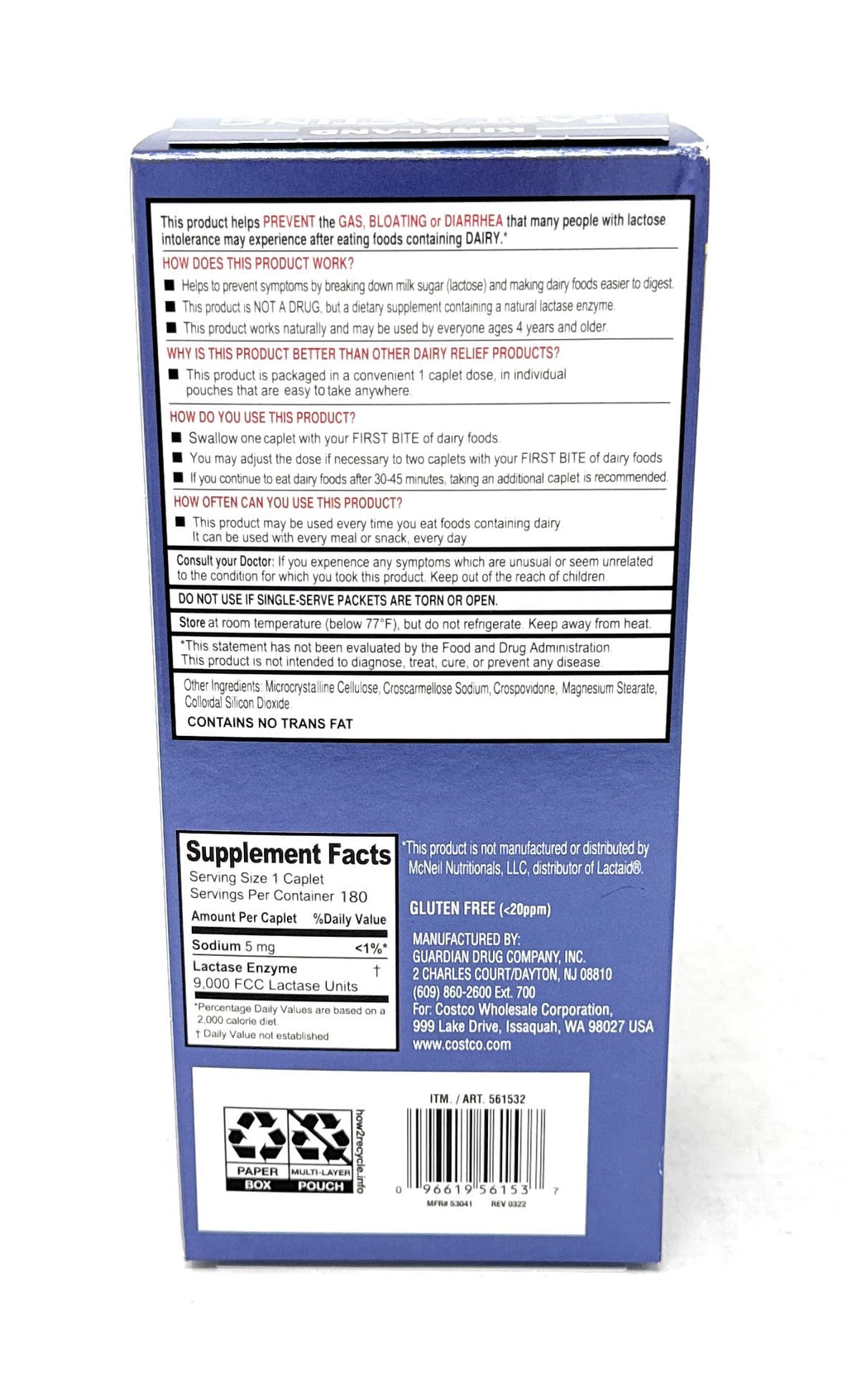 Fast Acting Lactase 180 Caplets O204