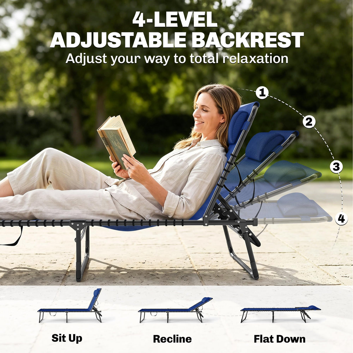 Folding Chaise Lounge Chair Set of 2 Blue L33502