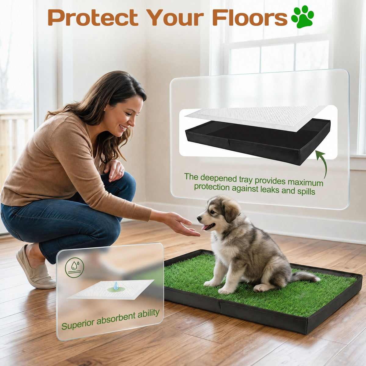 Dog Grass Pad with Tray 32"x22" with 8pc Pee Pads K2546