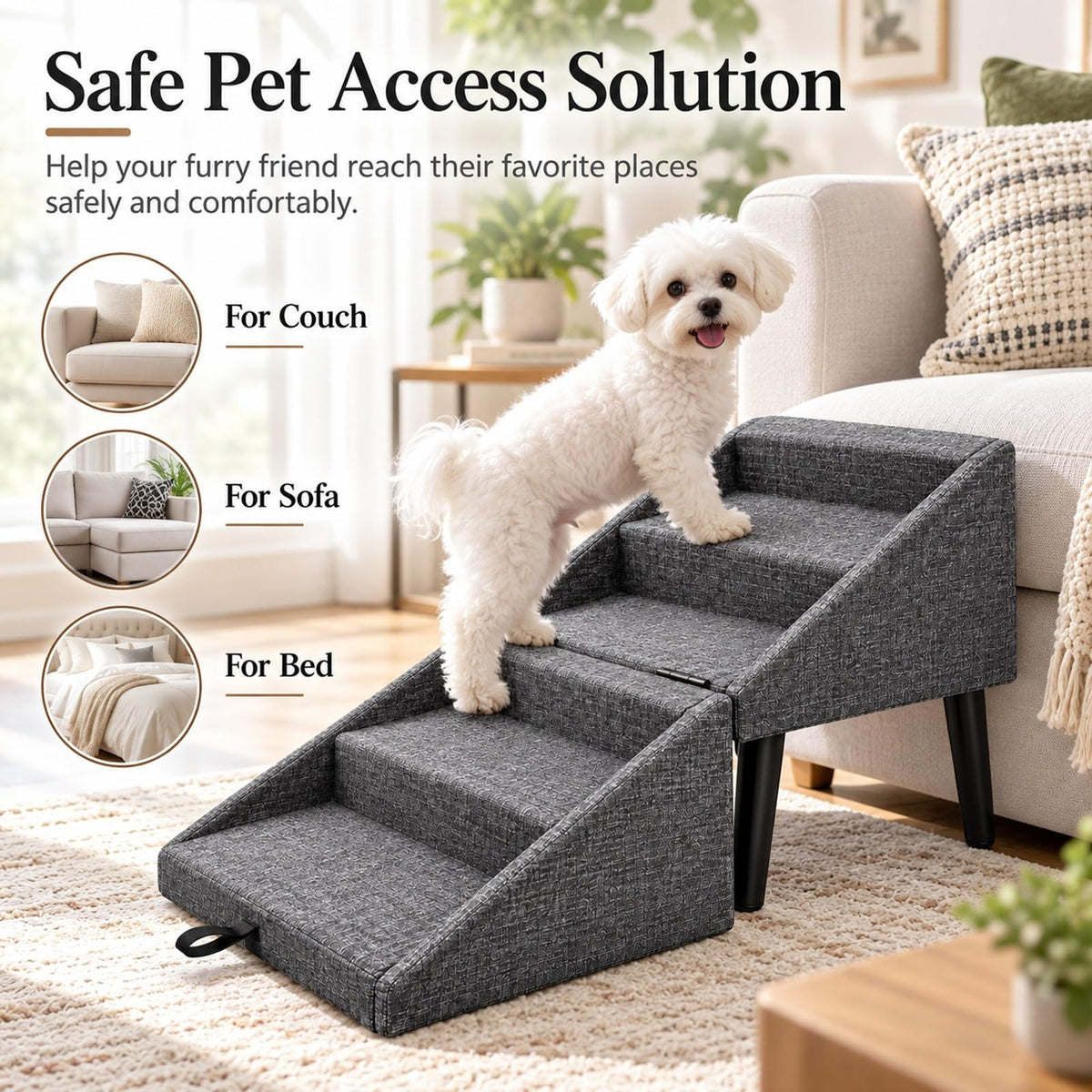 Foldable Dog Stairs Ottoman 2 in 1 Pet Steps with Storage B205159