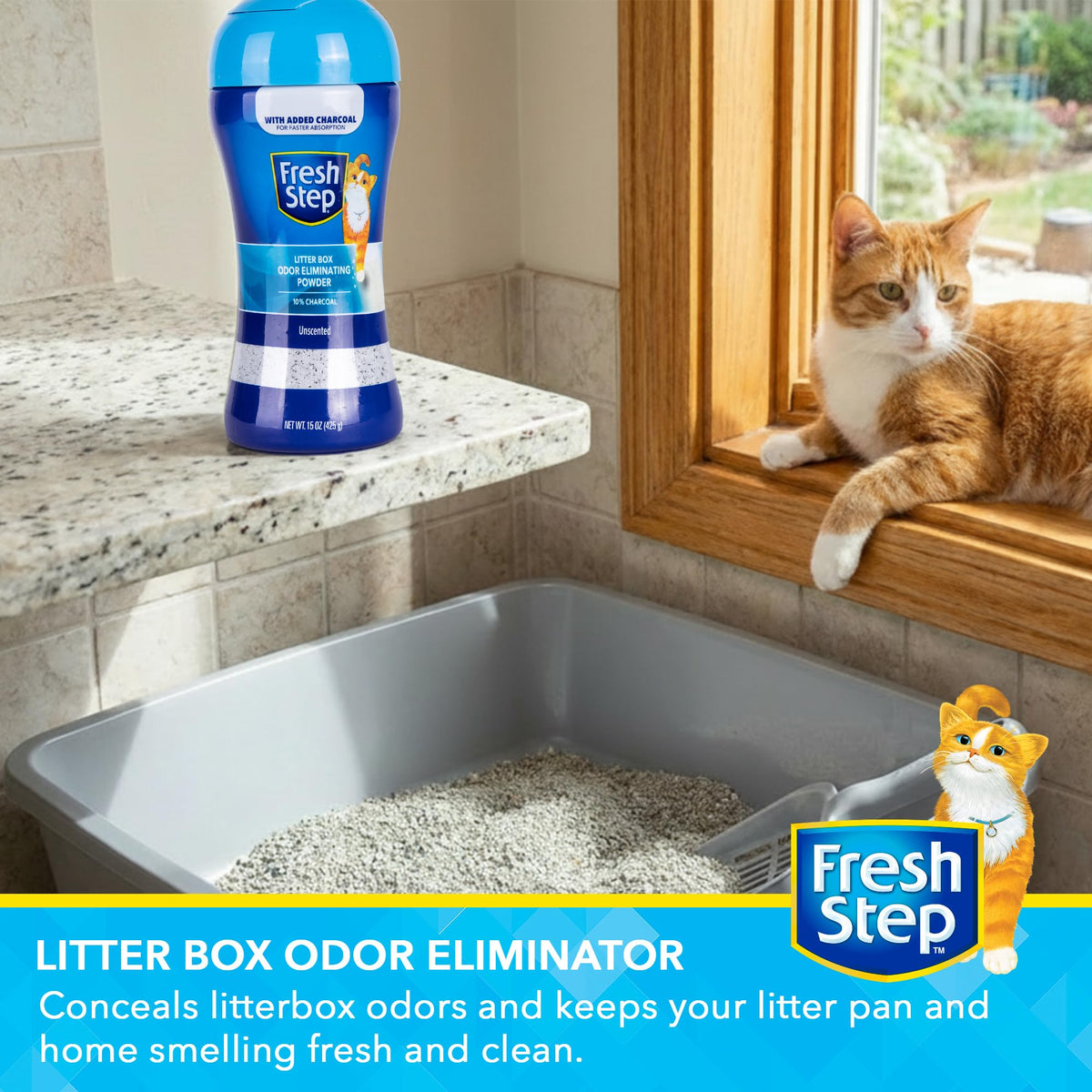 Charcoal Odor Eliminating Cat Litter Box Powder, 15 Oz V6157