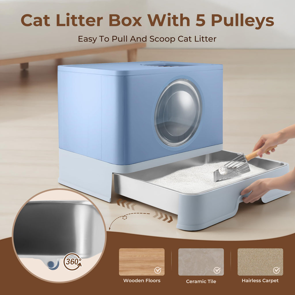 XXXL Stainless Steel Litter Box with Lid Q333