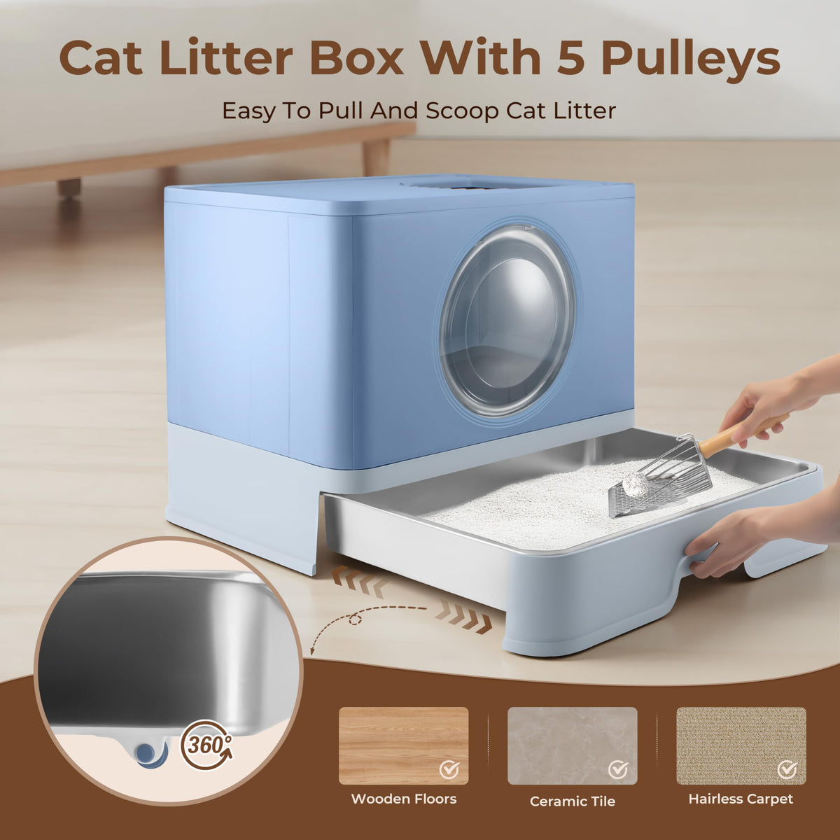 XXXL Stainless Steel Litter Box with Lid Q333
