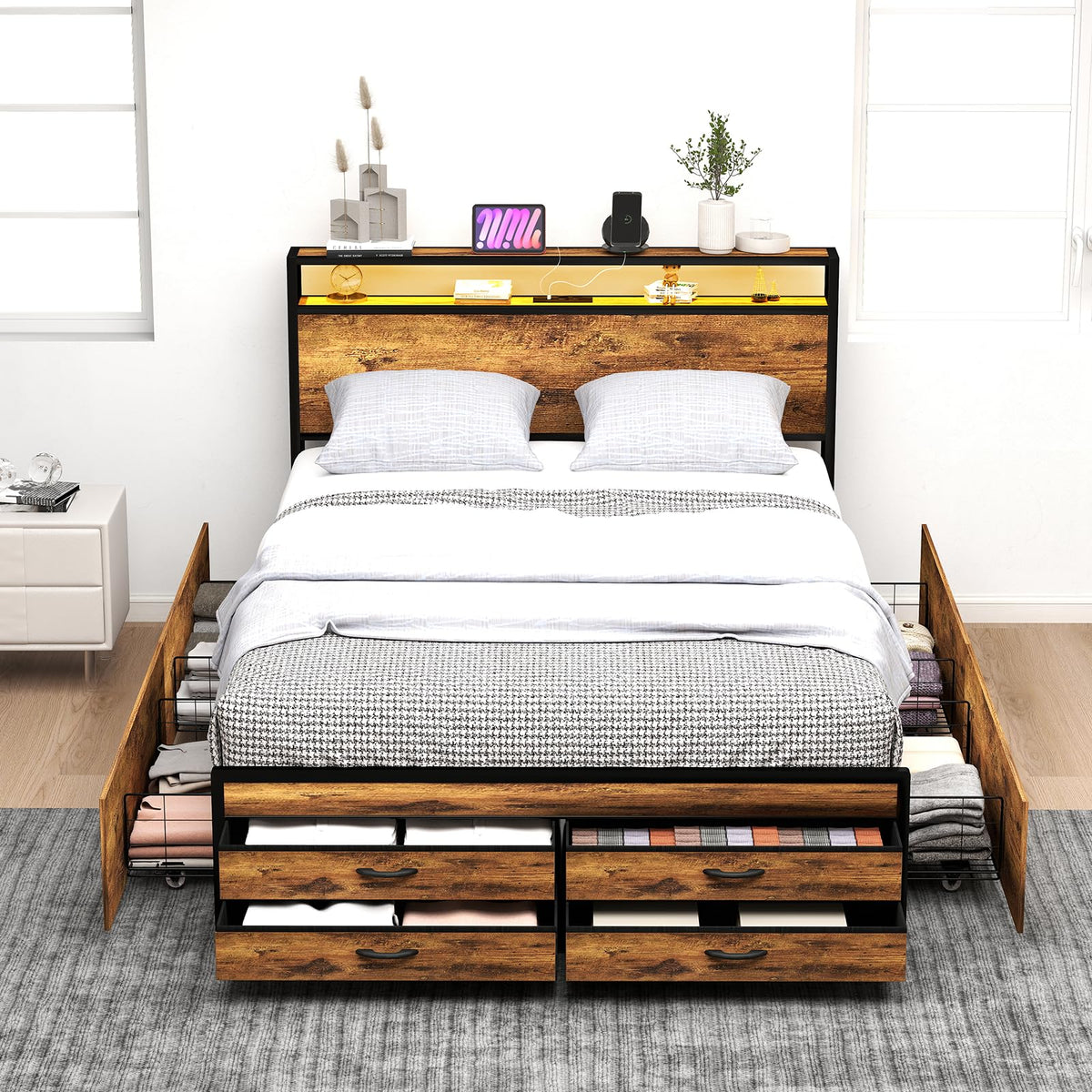 Queen Bed Frame with 8 Storage Drawers S3973