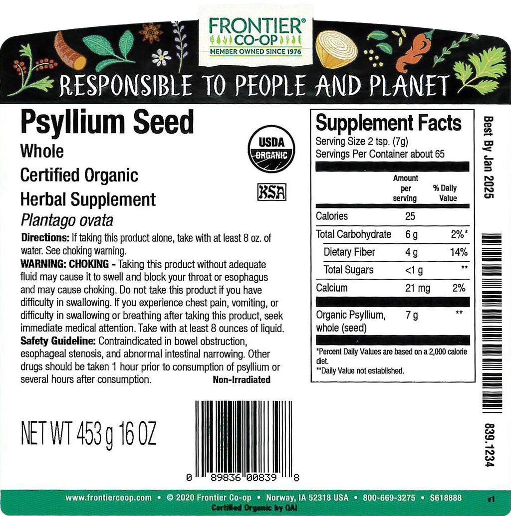 Organic Whole Psyllium Seed 1lb J19444